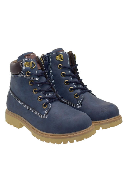 SmartKids Kids Leather Boots with Lace Blue