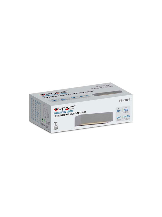 V-TAC Επιτοίχια Εξωτερική Πλαφονιέρα LED IP65 9W με Θερμό Λευκό Φως Διπλής Δέσμης 17.3x8.1x4.6εκ.