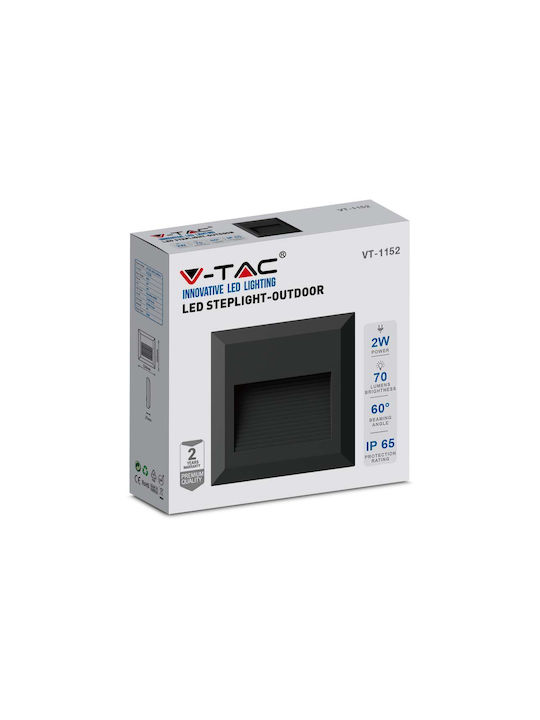 V-TAC Επιτοίχιο Εξωτερικό Σποτ LED IP65 2W με Θερμό Λευκό Φως 12.4x12.4εκ.