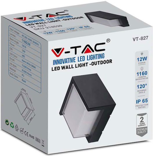 V-TAC Wandmontierte Außen-Deckenleuchte LED IP65 12W mit Natürliches Weiß Licht 16x16x10εκ.