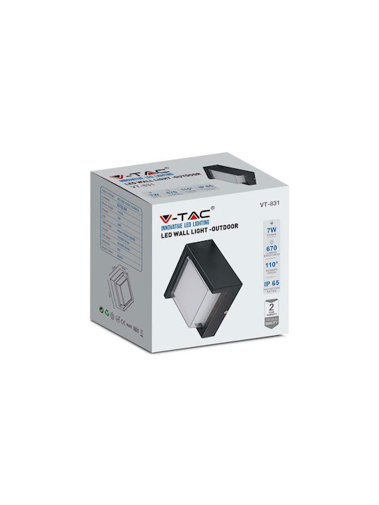 V-TAC Επιτοίχια Εξωτερική Πλαφονιέρα LED IP65 7W με Θερμό Λευκό Φως 13.3x13.3x6.7εκ.