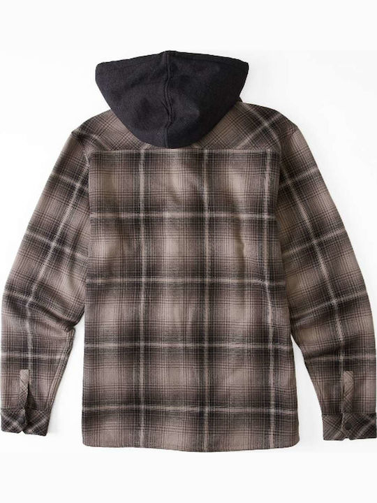 Furnace Long Sleeve Flannel Overshirt in Regular Fit Checked Brown