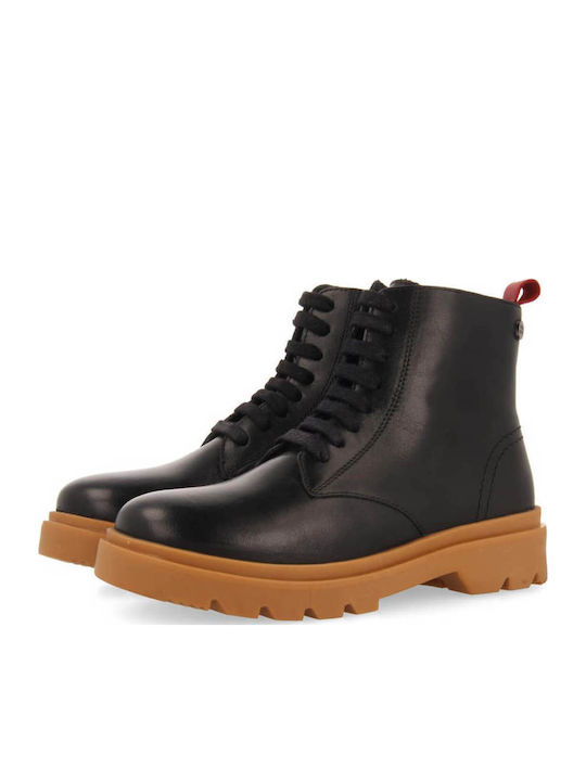 Jabing Anatomisch Lederne Kinderstiefel mit Schnürsenkeln Schwarz