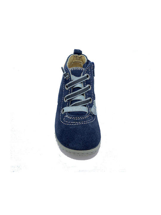 Leather Kids Boots with Laces Navy Blue