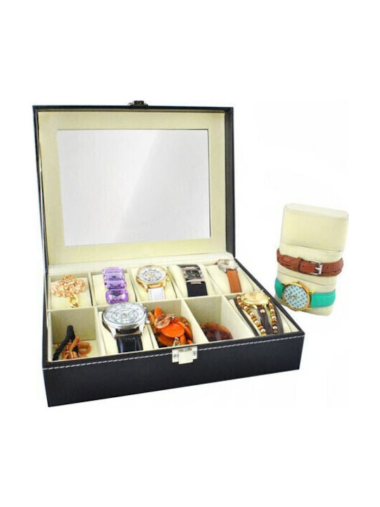 Iso Trade Wooden Case with transparent lid for 10 watches in Black color B01MXG05PY