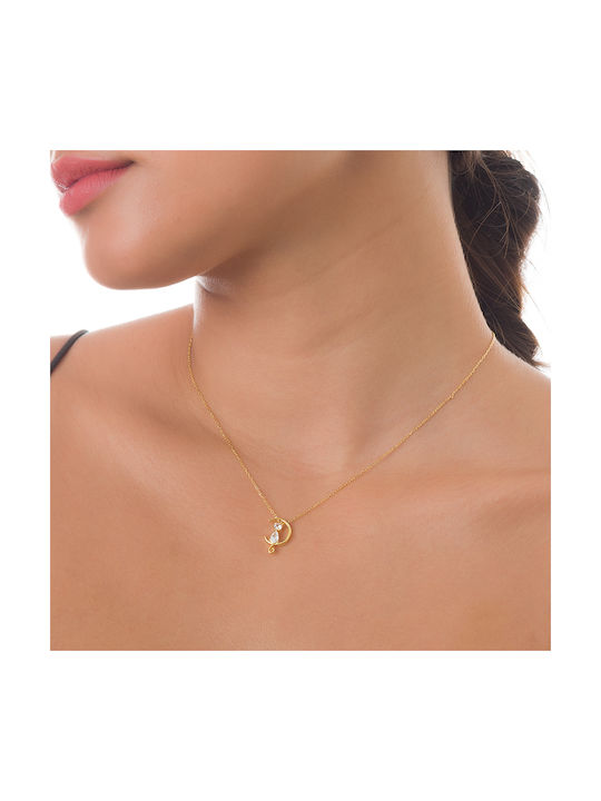 Oxzen Necklace from Gold Plated Silver with Zircon Kitty