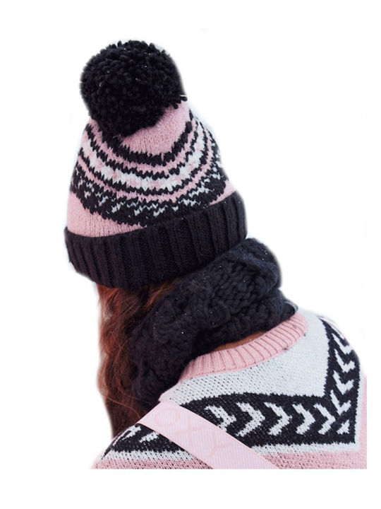 Hateya Pom Pom Beanie Căciulă Tricotată Pentru Femei Negru/Roz