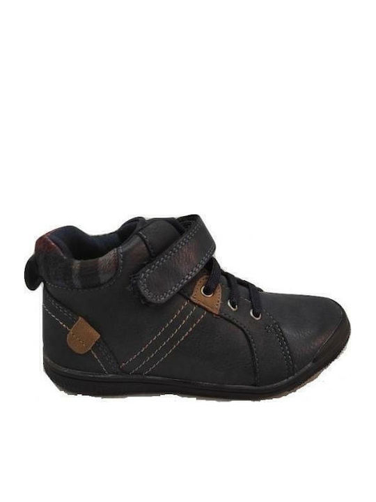 Anatomical Leather Kids Boots with Velcro Blue