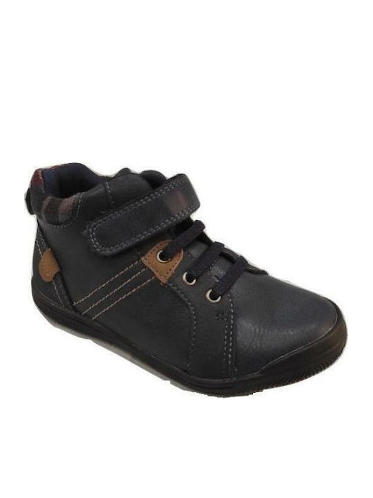 Anatomical Leather Kids Boots with Velcro Blue