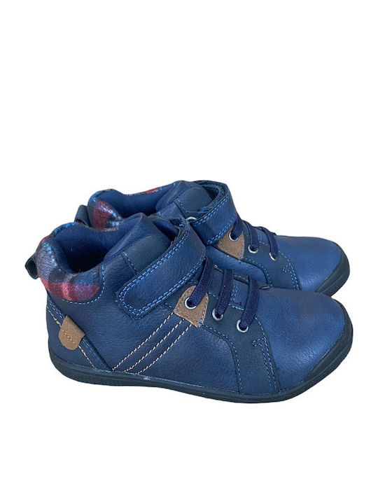 Anatomical Leather Kids Boots with Velcro Blue