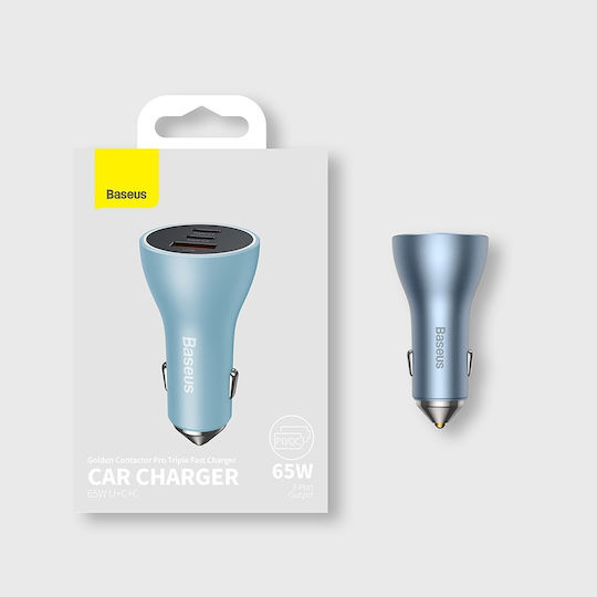 Baseus Car Charger Blue Golden Contactor Pro with Ports: 1xUSB 2xType-C