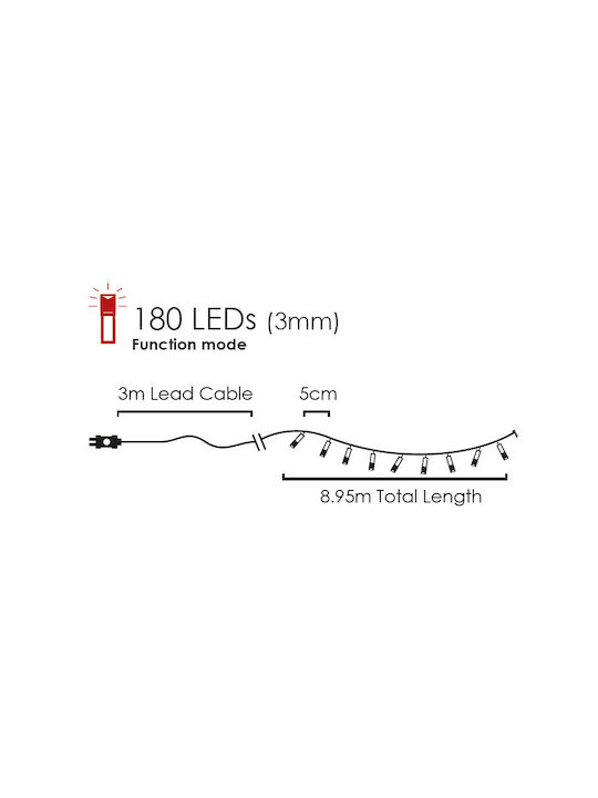 180 Lights LED 3m. Blue in String 1pcs