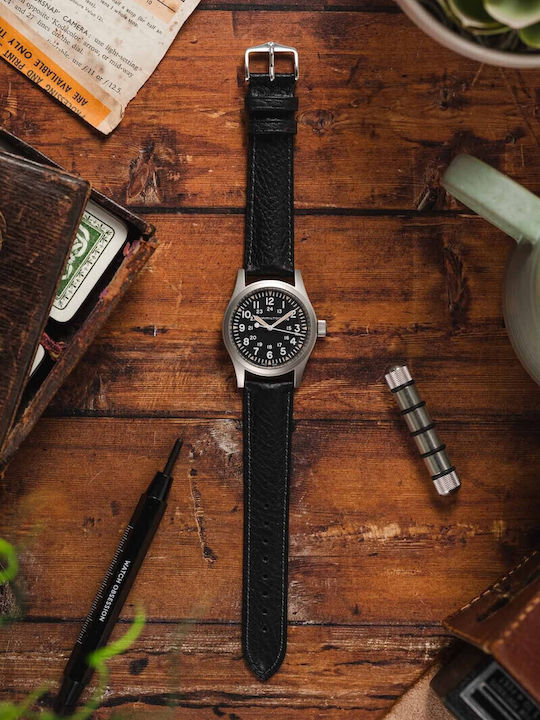 Hirsch Camelgrain Leather Strap Black 20mm