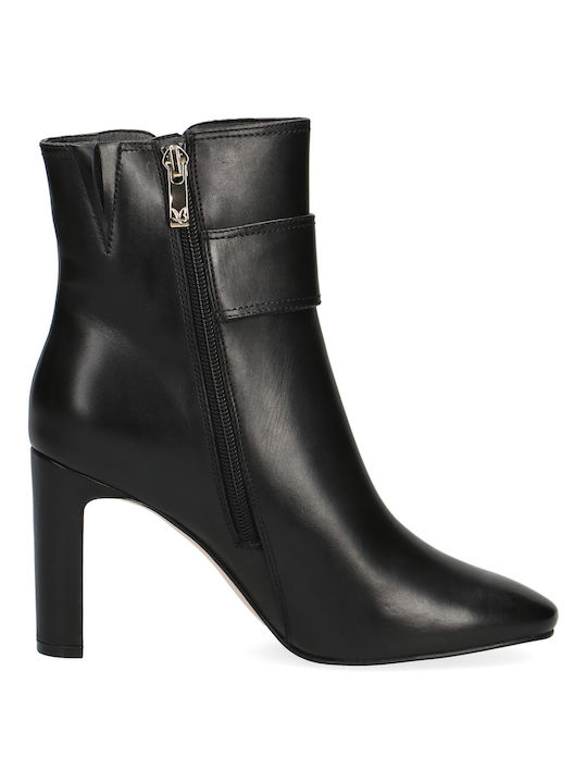 Caprice Leather Women's Ankle Boots with High Heel Black