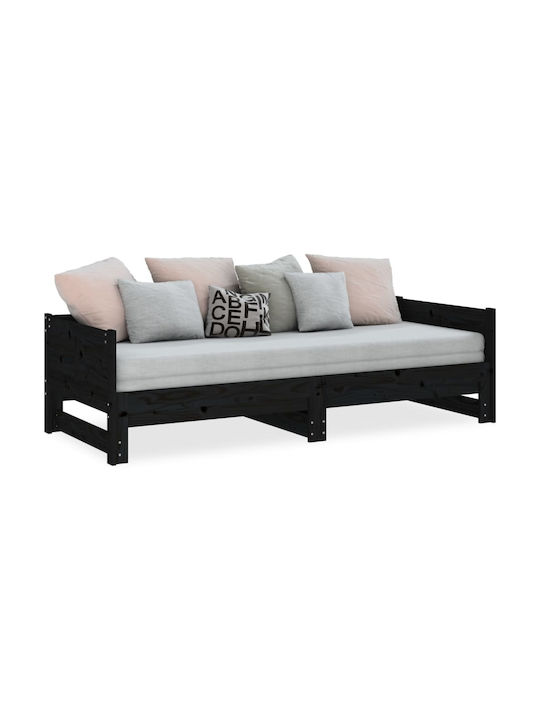 Sofa Bed Single Solid Wood Black with Slats for Mattress 90x200cm