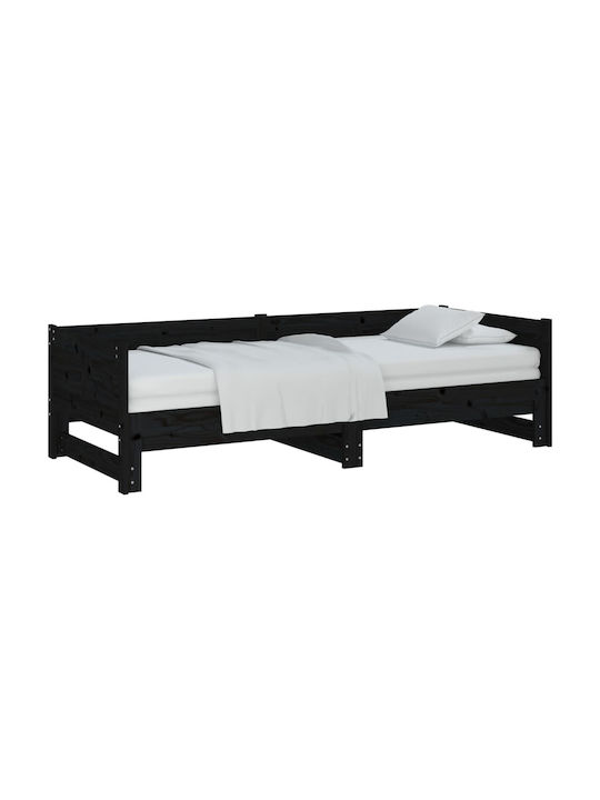 Sofa Bed Single Solid Wood Black with Slats for Mattress 90x200cm