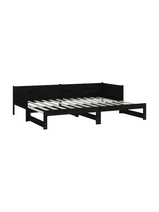 Sofa Bed Single Solid Wood Black with Slats for Mattress 90x200cm