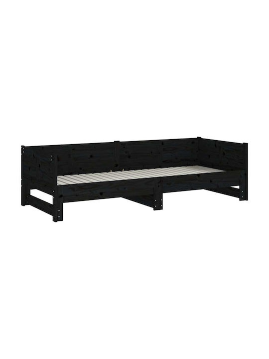 Sofa Bed Single Solid Wood Black with Slats for Mattress 90x200cm