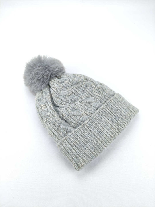 Verde Pom Pom Beanie Frauen Beanie mit Strickmuster in Gray Farbe