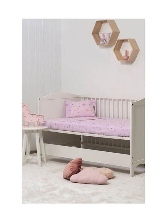 Naf Naf Little Hearts Baby Sheets Set Crib Cotton Pink 120x170cm 3pcs