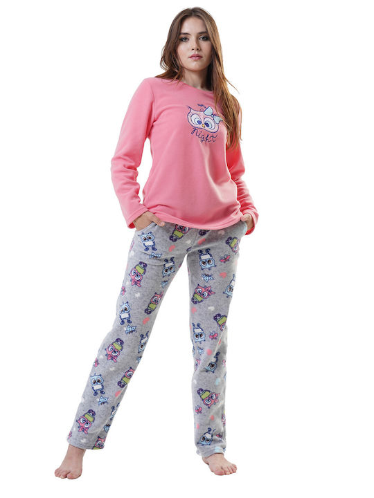 Vienetta Damen Winter Fleece Pyjamas "Night"-201007b Pink