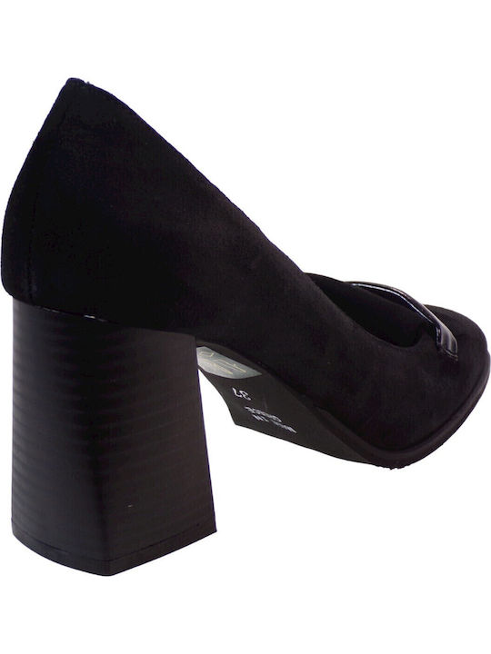 Leder Pumps mit Chunky hohem Absatz Schwarz