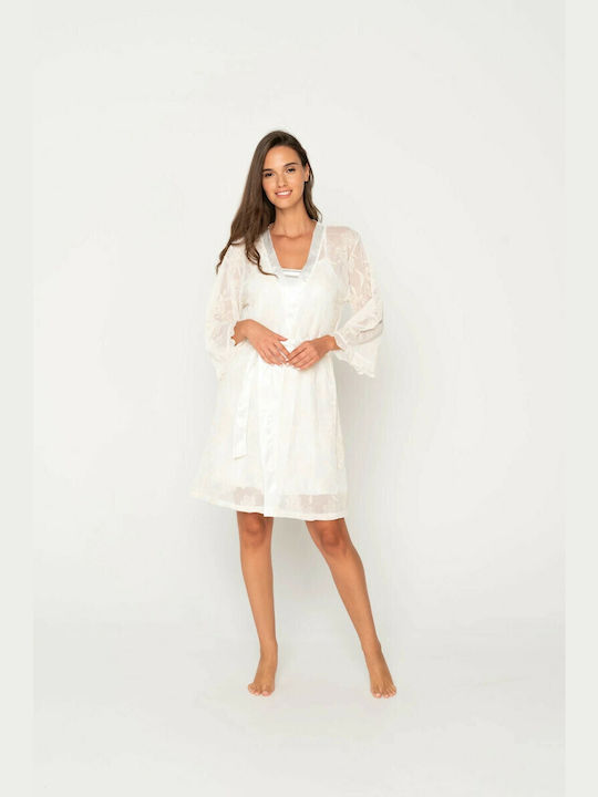 Jeannette Lingerie Summer Women's Satin Robe with Nightdress White