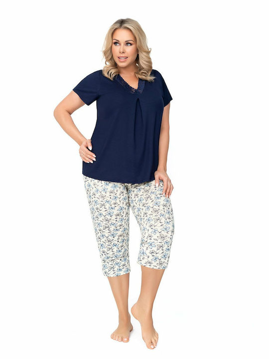 Donna Sommer Damen Pyjama-Set Marineblau Aria Plus