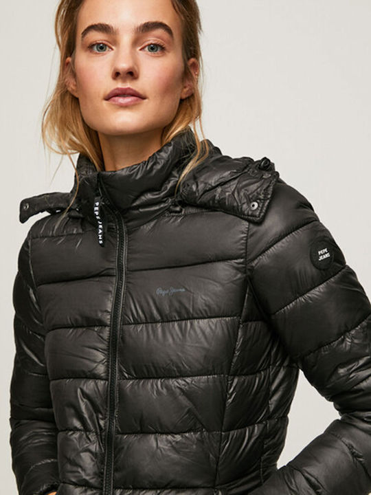 Alexa Women's Short Puffer Jacket for Winter with Hood Black