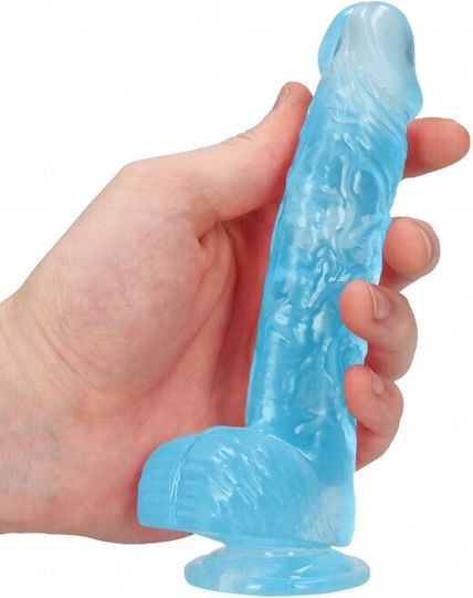 Shots Real Rock Crystal Clear Dildo With Balls Реалистично дилдо с Топки и Вендуза Синьо 15см