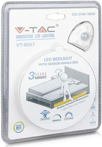 V-TAC LED-Streifen VT-8067-N 12V Natürliches Weiß Licht 1.2m Typ SMD2835 mit Bewegungssensor & Netzteil