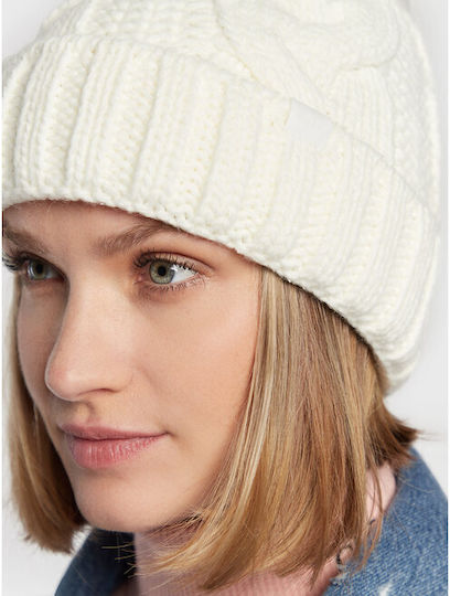 Pom Pom Beanie Frauen Beanie mit Strickmuster in Weiß Farbe