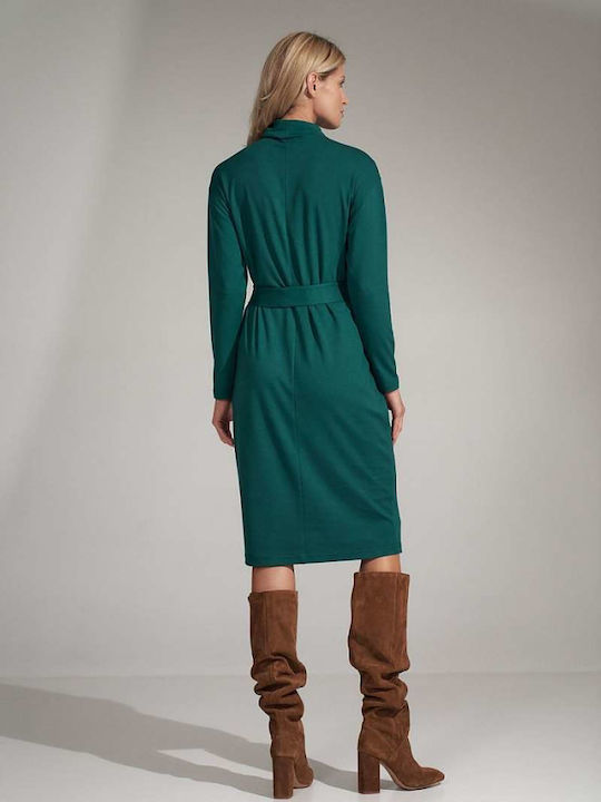 Figl Midi Rochie Guler Înalt Verde