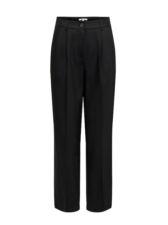 Women's High-waisted Fabric Trousers Relaxed Fit Black