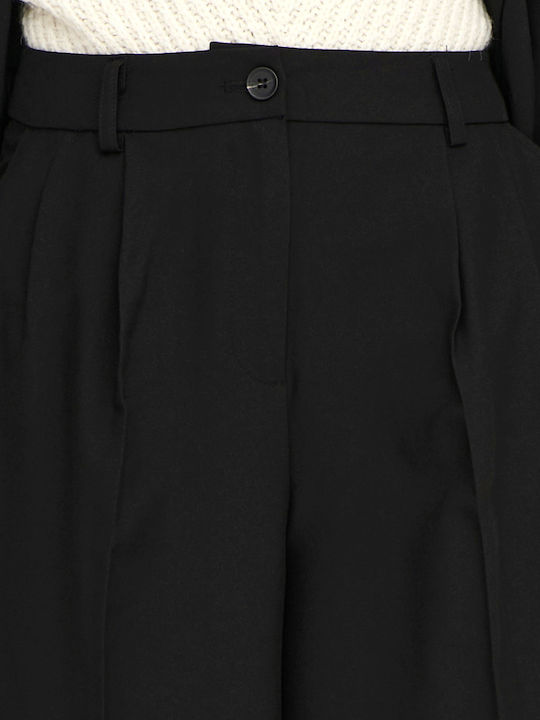 Women's High-waisted Fabric Trousers Relaxed Fit Black