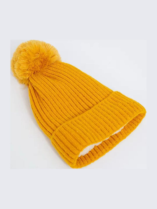 CP-01 Γυναικείος Pom Pom Beanie Σκούφος σε Κίτρινο χρώμα