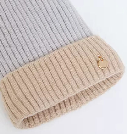 CP-02 Pom Pom Beanie Frauen Beanie mit Rippstrick Light Blue/ Beige CP02