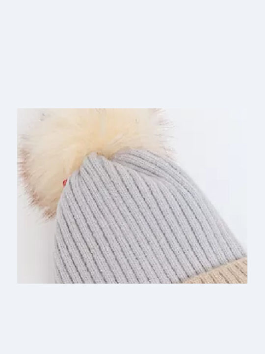 CP-02 Γυναικείος Pom Pom Beanie Σκούφος Light Blue/ Beige