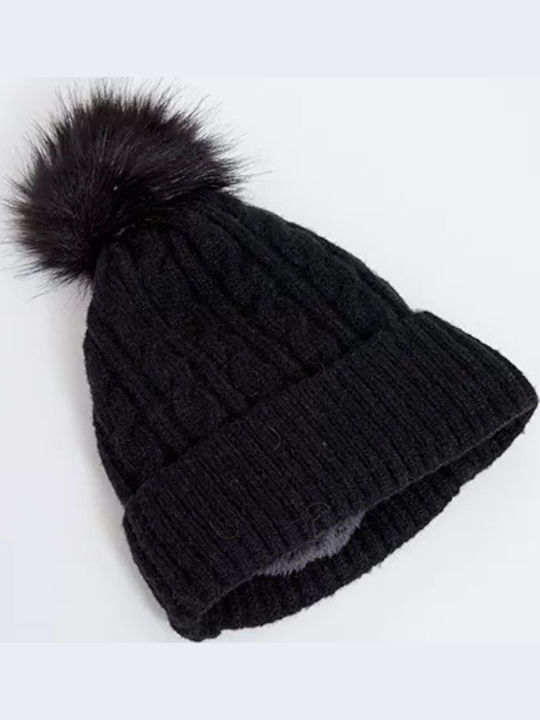 CP-04 Γυναικείος Pom Pom Beanie Σκούφος σε Μαύρο χρώμα
