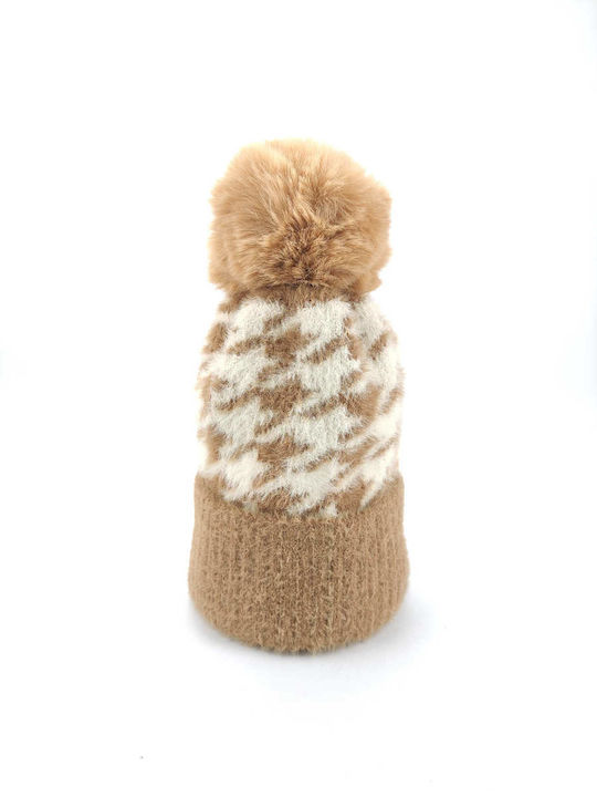 Verde Knitted Beanie Cap Beige