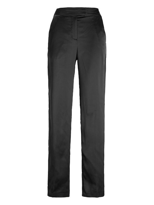 Women's High-waisted Fabric Trousers Regular Fit Black