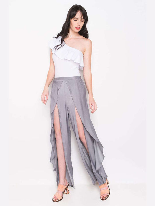 IL17S1530 Damen Hoch tailliert Stoff Hose mit Gummizug Gray