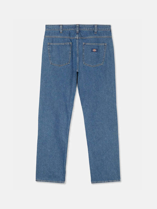 Houston Ανδρικό Παντελόνι Τζιν Cropped με Relaxed Straight Εφαρμογή Μπλε