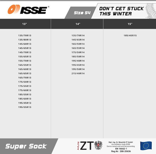 Isse Super 54 Anti-slip Snow Socks Passenger Car 2pcs