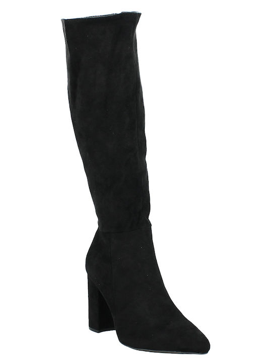 IQ Shoes Suede Γυναικείες Μπότες με Ψηλό Τακούνι Μαύρες