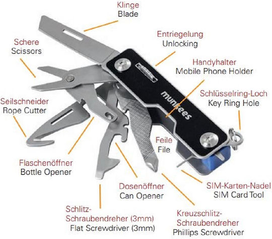 Munkees Pocket Lock Multitool with Locking Mechanism Black/Blue