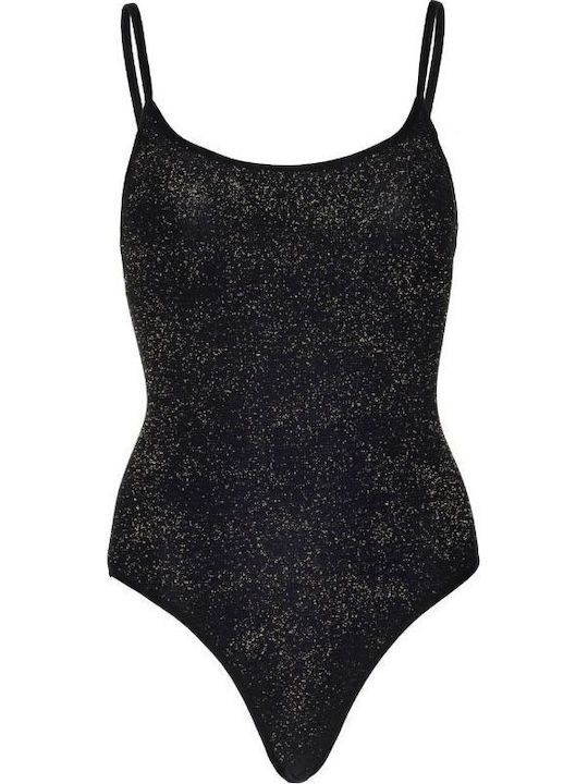 Leg Avenue Lurex Opaque Thong Bodysuit Black / Gold