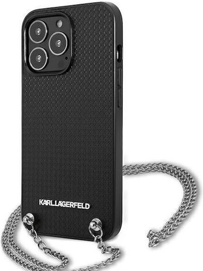 Karl Lagerfeld Textured Back Cover Silicone with Strap Black (iPhone 13 Pro Max) KLHCP13XPMK