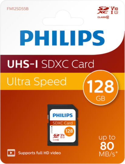 Philips SDXC 128GB U1 V10 Standard-Geschwindigkeit 80MB/s