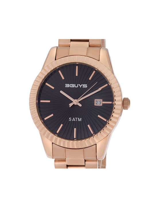 3Guys Watch Battery with Pink Gold Metal Bracelet